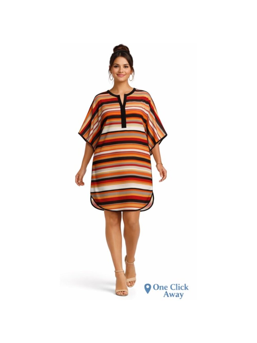 DKNY Dress Medium Multicolor Stripe Shift Tunic Kimono Sleeves Casual Boho Chic